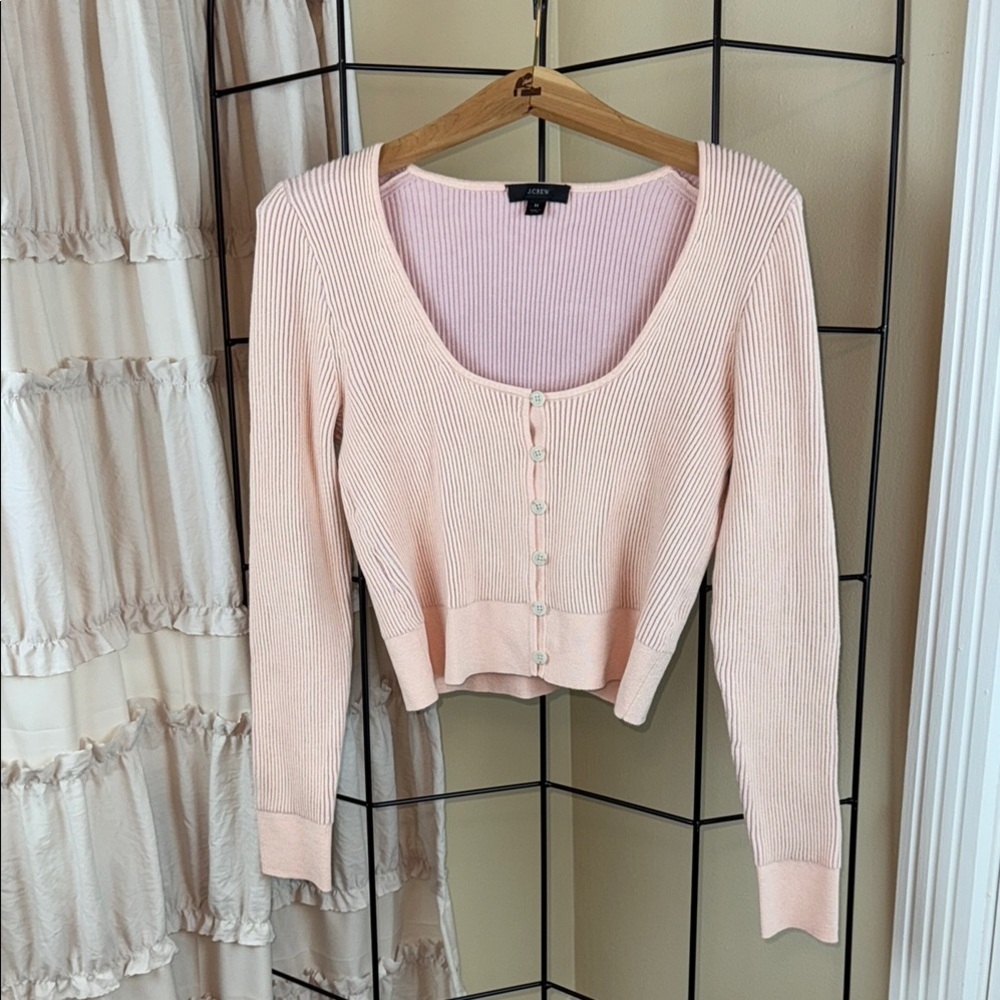 J. Crew Pink Ribbed Cardigan Sweater Size M